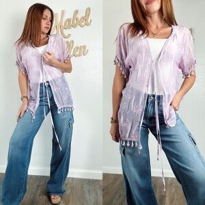 90’s inspo Lola Lilac Sheer sets-silk tassel Cardigan size medium